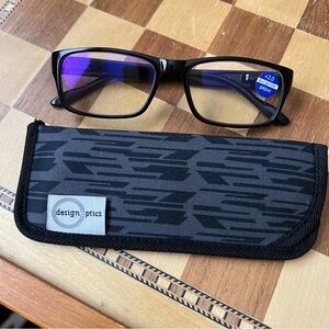 Black square frame optical eye glasses +2.0 grey black case